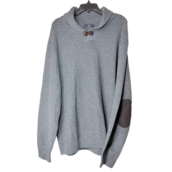 Hart Schaffner Marx Other - Hart Schaffner Marx Mens XL Gray Shawl Collar‎ Elbow Patch Sweater Lambs Wool